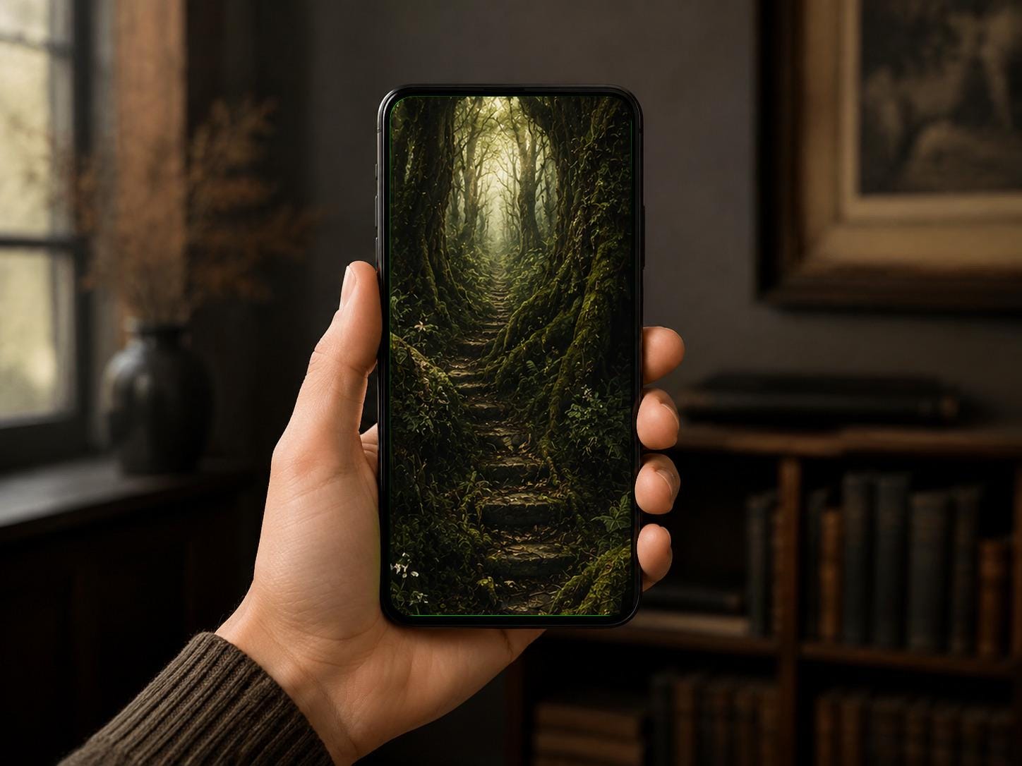 Forgotten Forest Phone Wallpaper Bundle, Goblincore Lock Screen | Moody Woodland Art | Digital Download