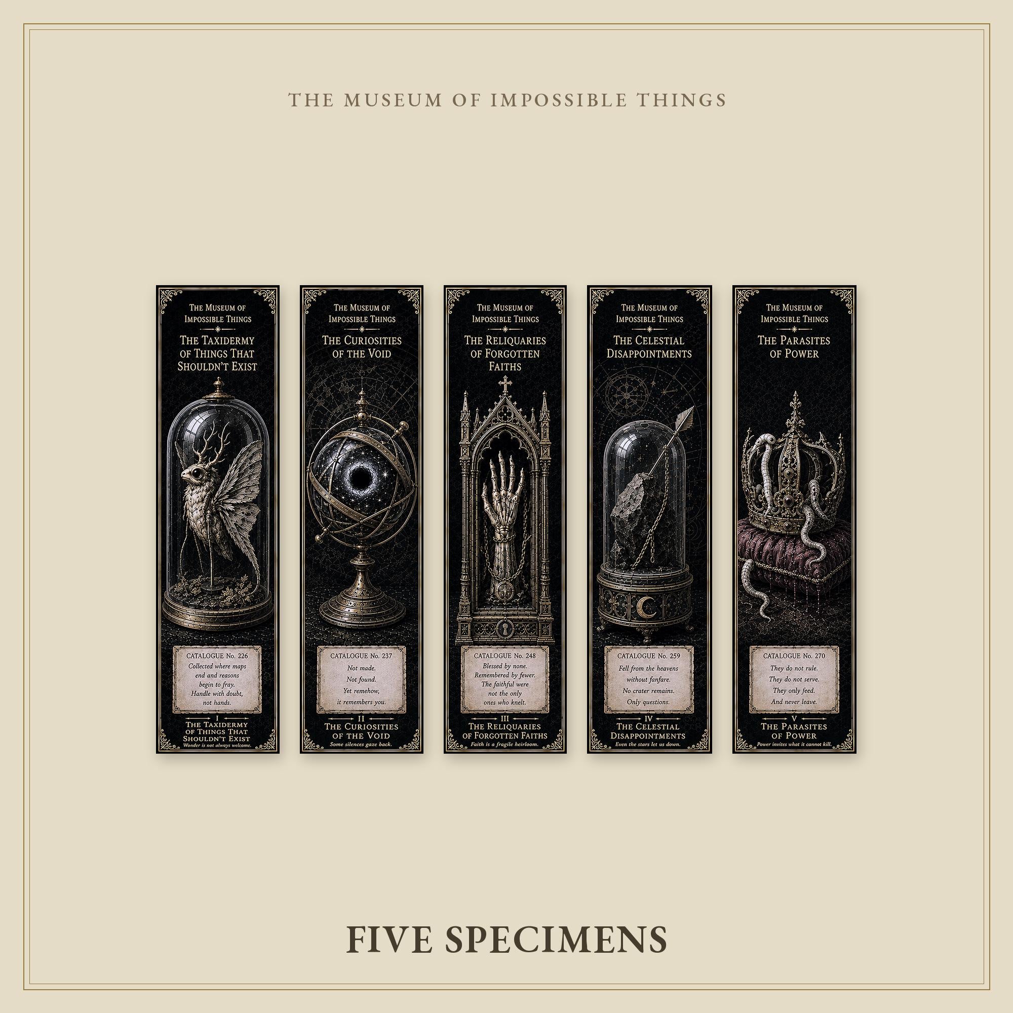 The Taxidermy of Things That Shouldn't Exist Bookmark | Dark Academia Set of 5 | Standard or Magnetic | Gothic Cabinet of Curiosities