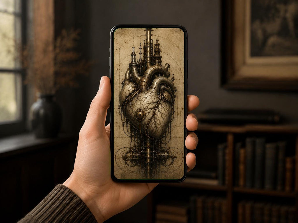 Hearts & Vessels Biomechanical Phone Wallpaper Bundle | Dark Academia Lock Screen | Gothic Sci-Fi Digital Art
