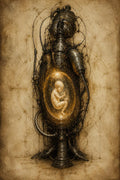 Baby in Utero, Biomechanical Dark Surreal Phone Wallpaper | Gothic Sci-Fi Lock Screen | Anatomy Engine Digital Download