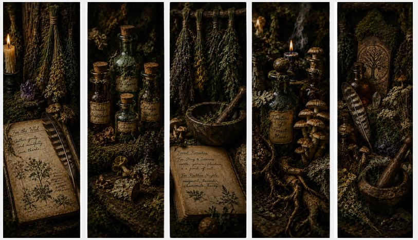 Goblincore Bookmarks Printable Set | Apothecary, Alchemy, Woodland Botanical (Digital Download)