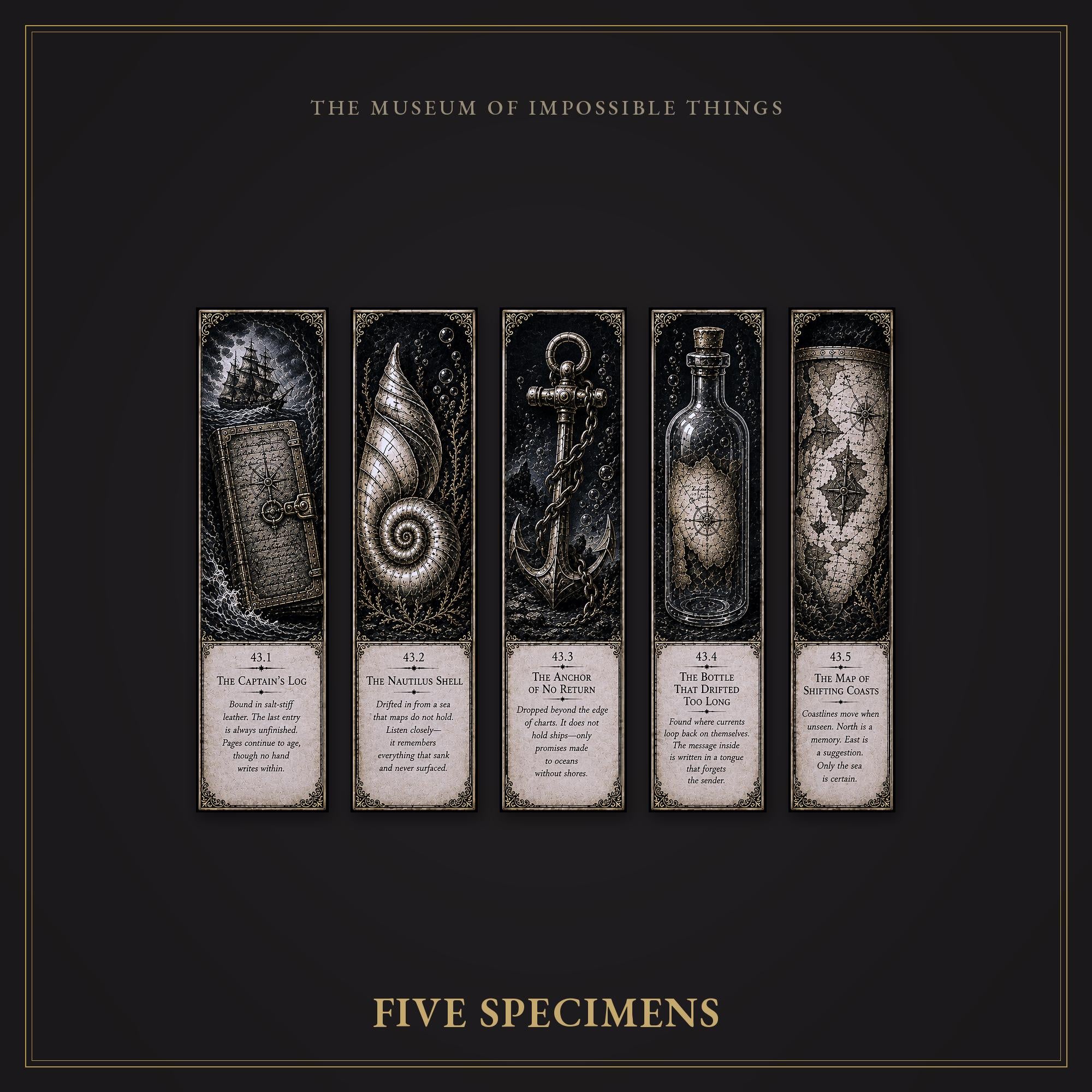 Recovered from Impossible Seas Bookmark | Dark Academia Set of 5 | Standard or Magnetic | Gothic Cabinet of Curiosities