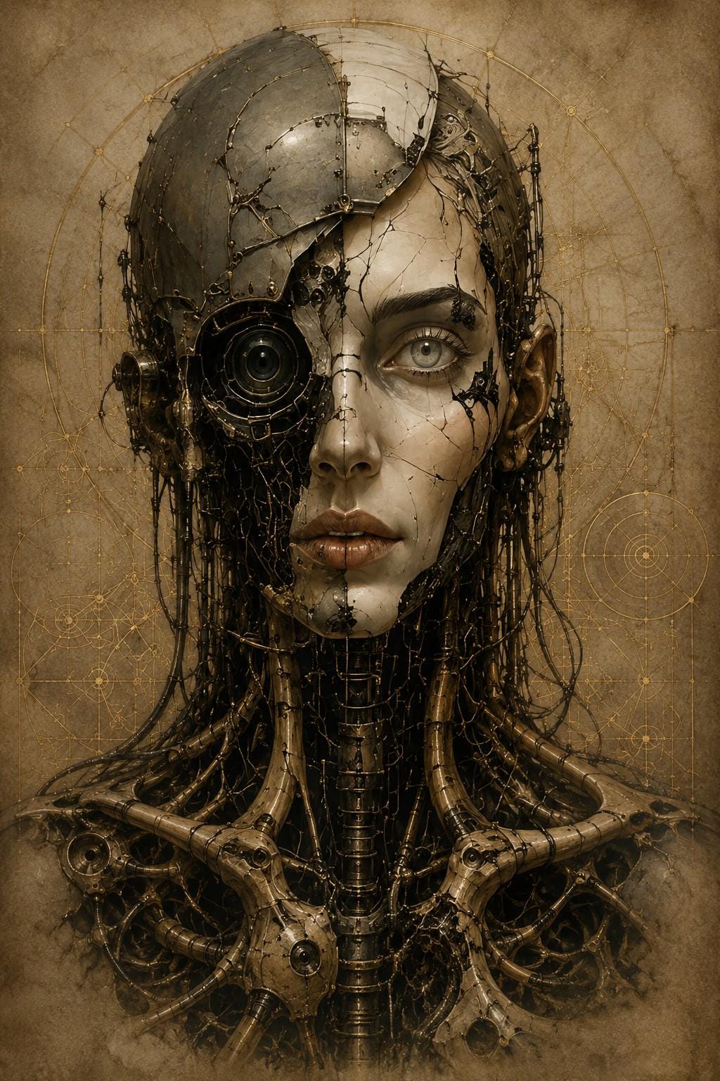 Cyborg Women Biomechanical Phone Wallpaper | Gothic Sci-Fi Digital Art | Lock Screen | Android & iPhone Instant Download