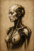 Cyborg Woman Profile - Biomechanical Surreal Wallpaper | Gothic Sci-Fi Lock Screen, Android & iPhone, High Resolution