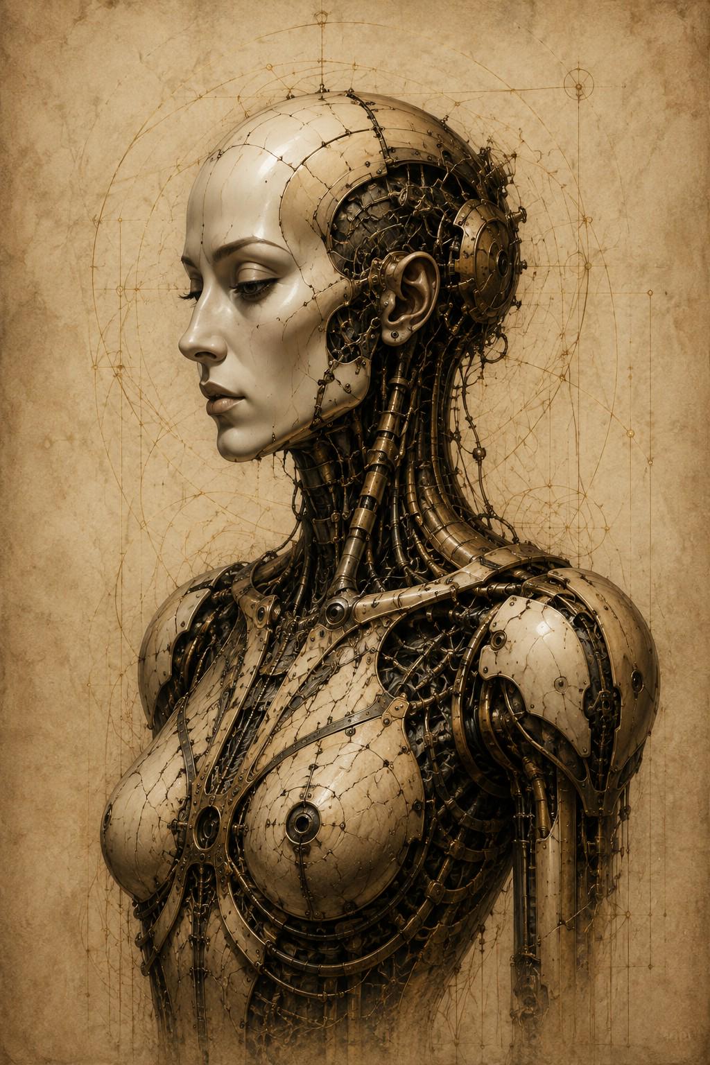 Cyborg Woman Profile - Biomechanical Surreal Wallpaper | Gothic Sci-Fi Lock Screen, Android & iPhone, High Resolution