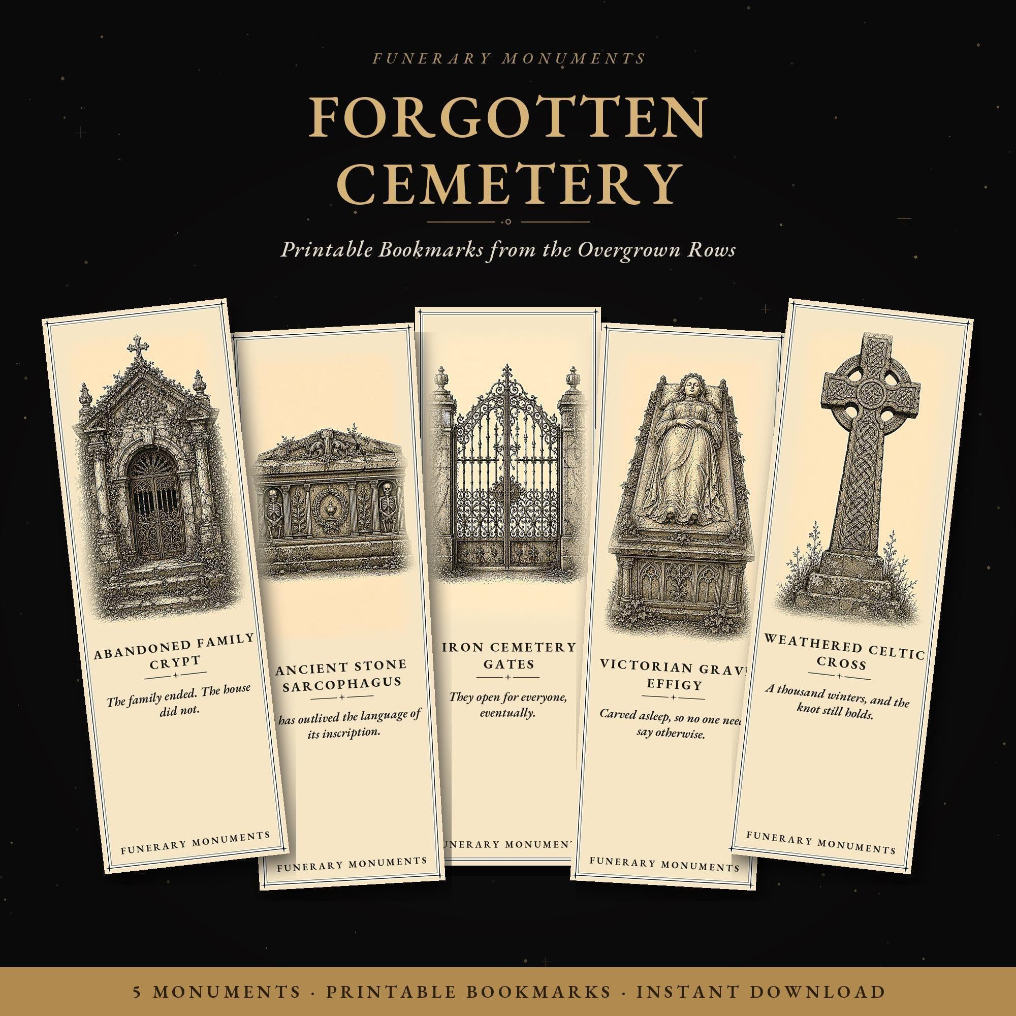 Funerary Monuments – Forgotten Cemetery Page Marker | Dark Academia | Gothic Literary Gift | Magnetic or Standard