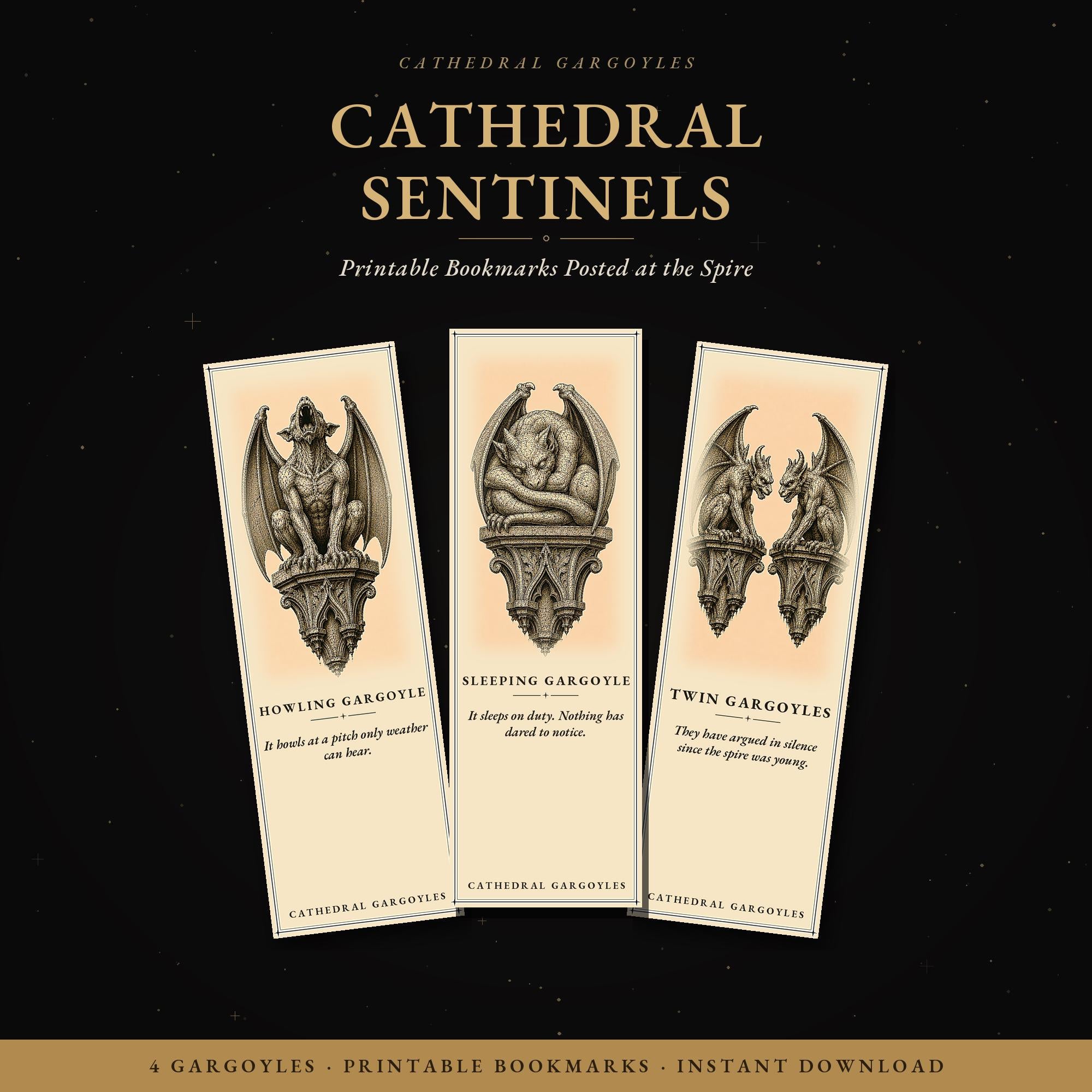 Cathedral Gargoyles Cathedral Sentinels Printable Bookmarks | Dark Academia Gothic Bookmark Set | Digital Download Print & Cut