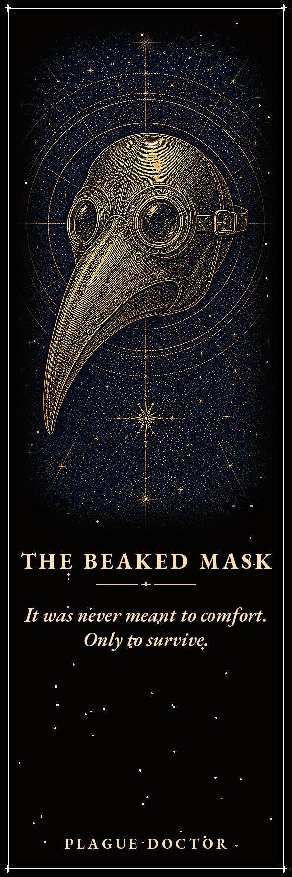 Plague Doctor Artifacts Bookmark, Beaked Mask Design | Dark Academia Page Marker | Gold on Black | Macabre Gift