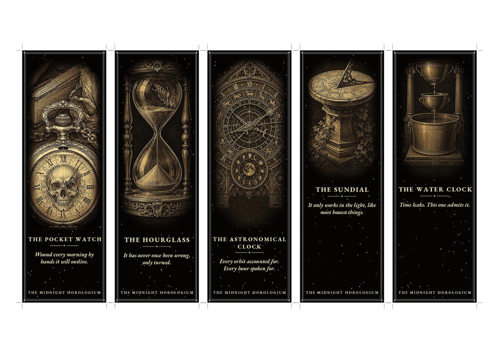 The Midnight Horologium Printable Bookmarks | Dark Academia Gothic Bookmark Set | Memento Mori Digital Download