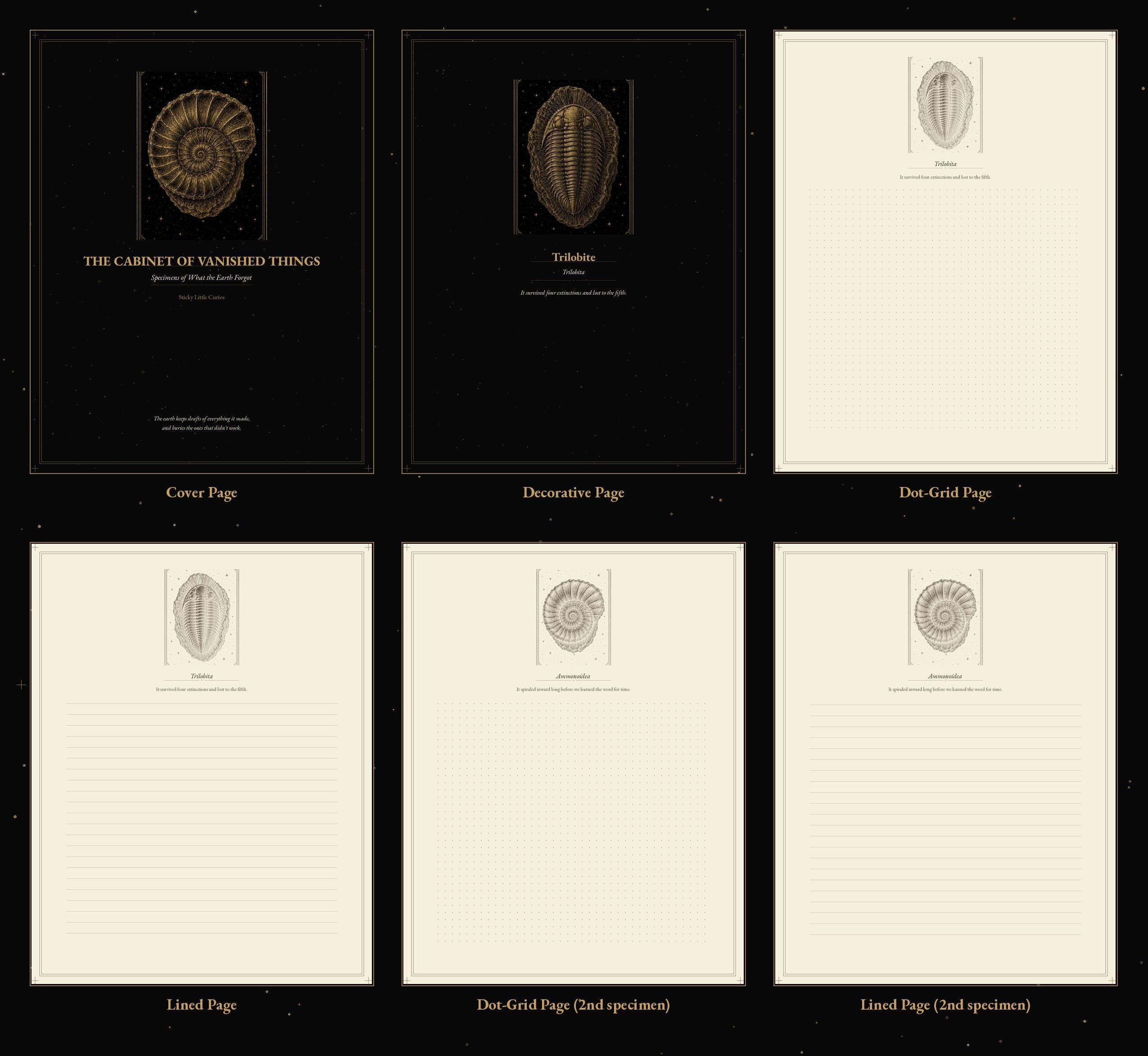 The Cabinet Of Vanished Things, Fossil Journal Pages | Dark Academia Printable | Dot Grid, Lined Paper