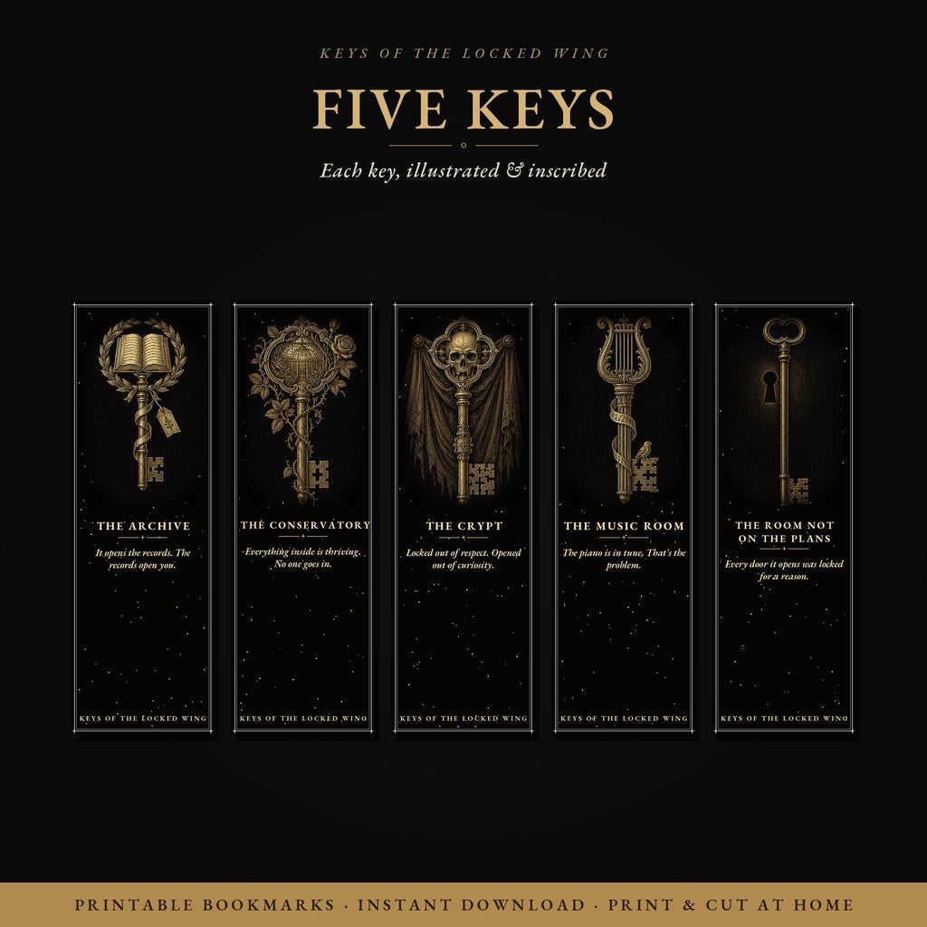 Keys of the Locked Wing Printable Bookmarks | Dark Academia Gothic | Skeleton Key Design | Occult Reader Gift | Digital Download