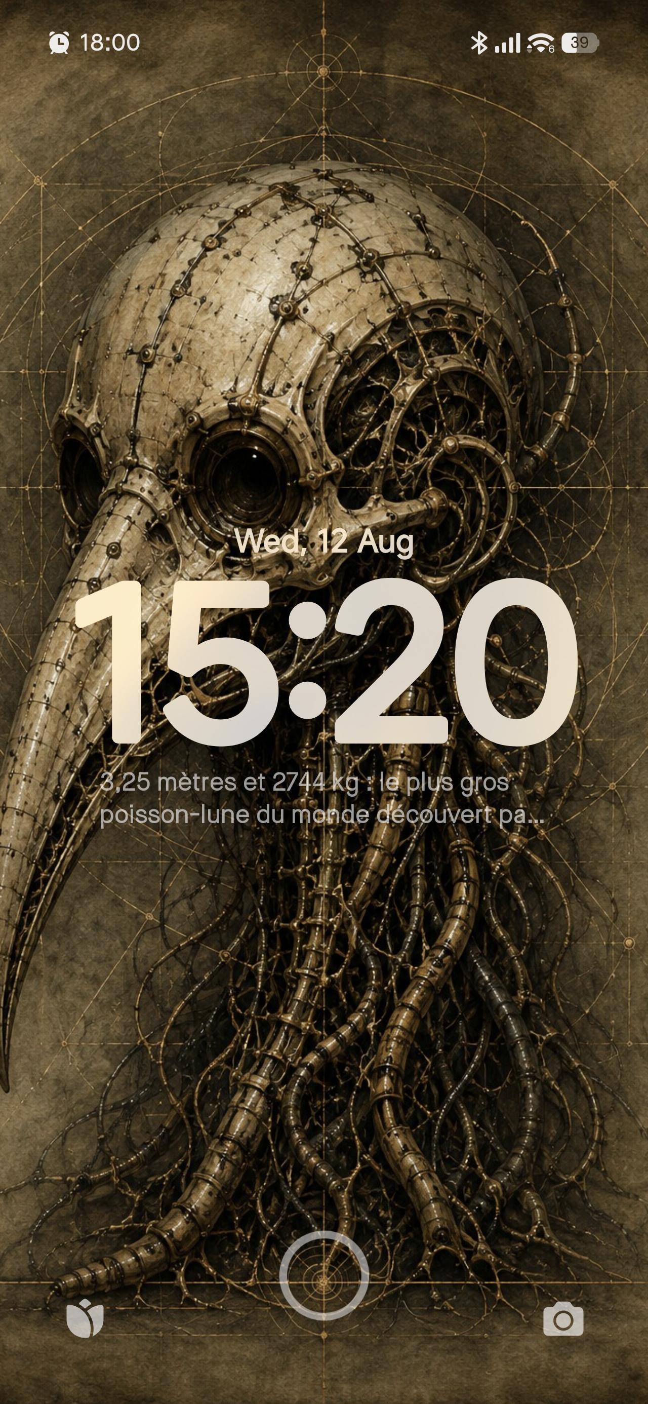 Bird Skull, Biomechanical Specimen | Dark Academia Surreal Wallpaper | Gothic Sci-Fi Lock Screen | Brass Bone Fusion Art