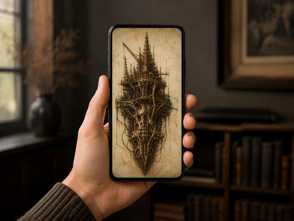 Spires, Biomechanical Phone Wallpaper | Dark Academia Lock Screen | Gothic Sci-Fi Digital Art | Instant Download