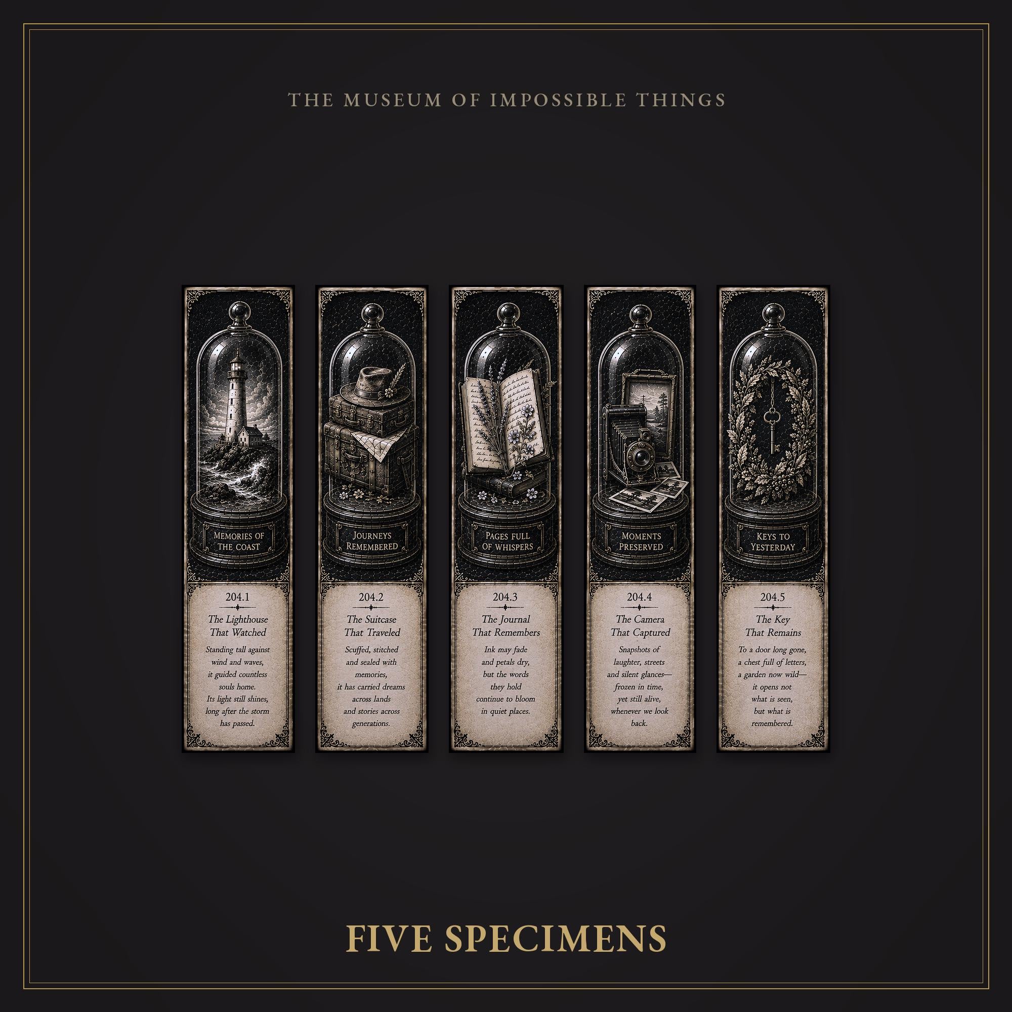 The Echoes of Devotion Bookmark | Dark Academia Set of 5 | Standard or Magnetic | Gothic Cabinet of Curiosities