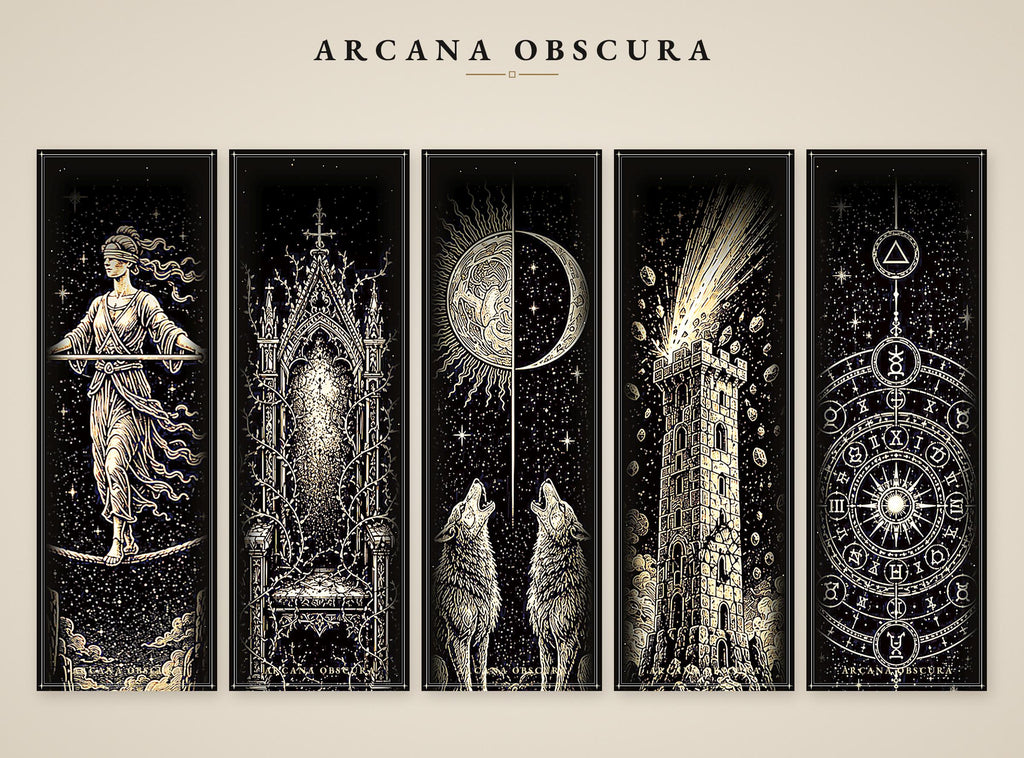 Arcana Obscura Tarot Bookmarks | Dark Academia Printable | Gold & Black Occult | Digital Download | Witchy Page Markers