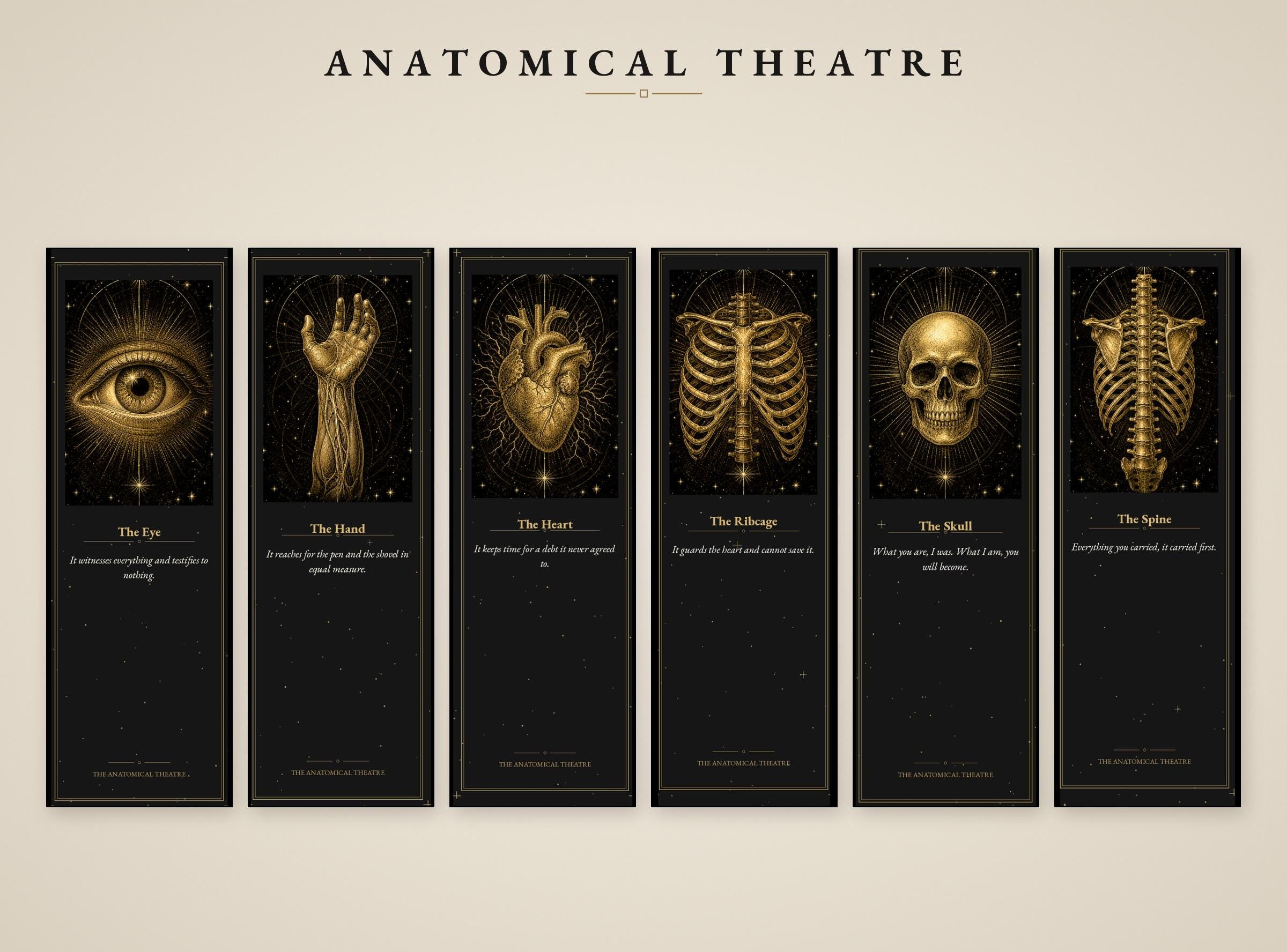 The Anatomical Theatre Printable Bookmarks | Dark Academia Vanitas Bookmark Set | Memento Mori Gothic Digital Download