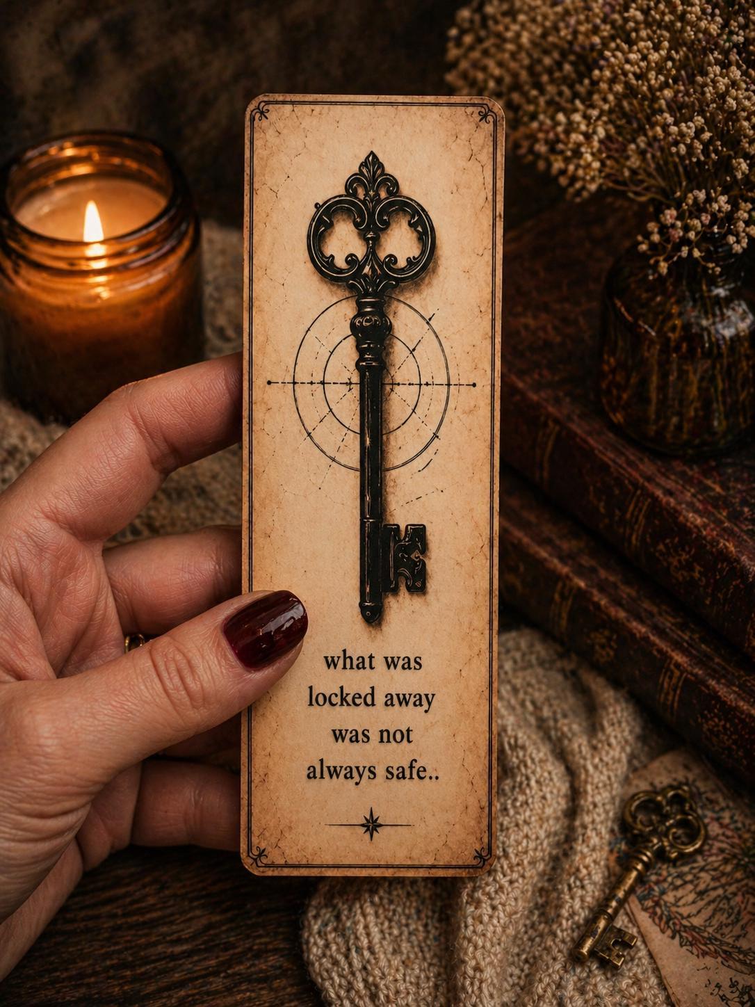 Dark Academia Bookmark, Gothic Raven Design | Vintage Literary Stationery | Ornate Key, Moth - Book Lover Gift