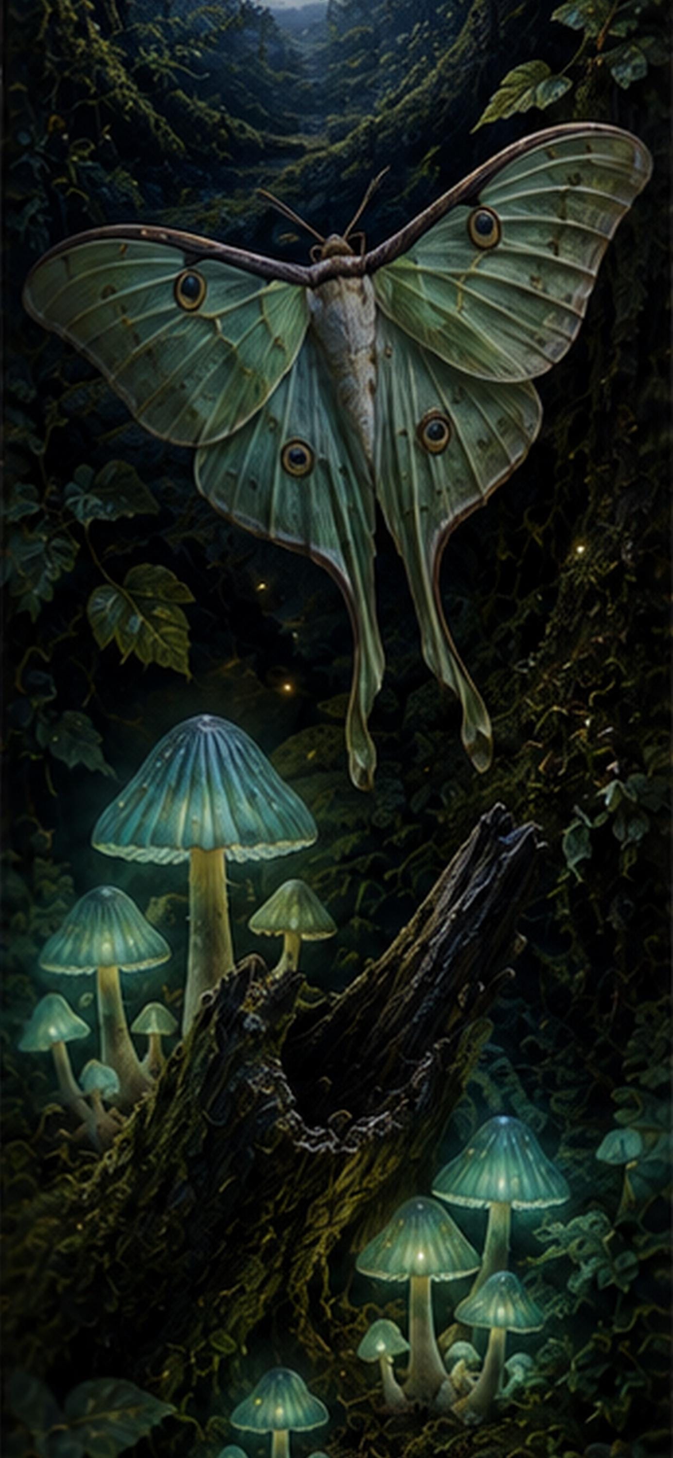Moonlit Forest Phone Wallpaper Bundle | Goblincore Lock Screen, Luna Moth Design | Dark Cottagecore Woodland Aesthetic, Digital Download