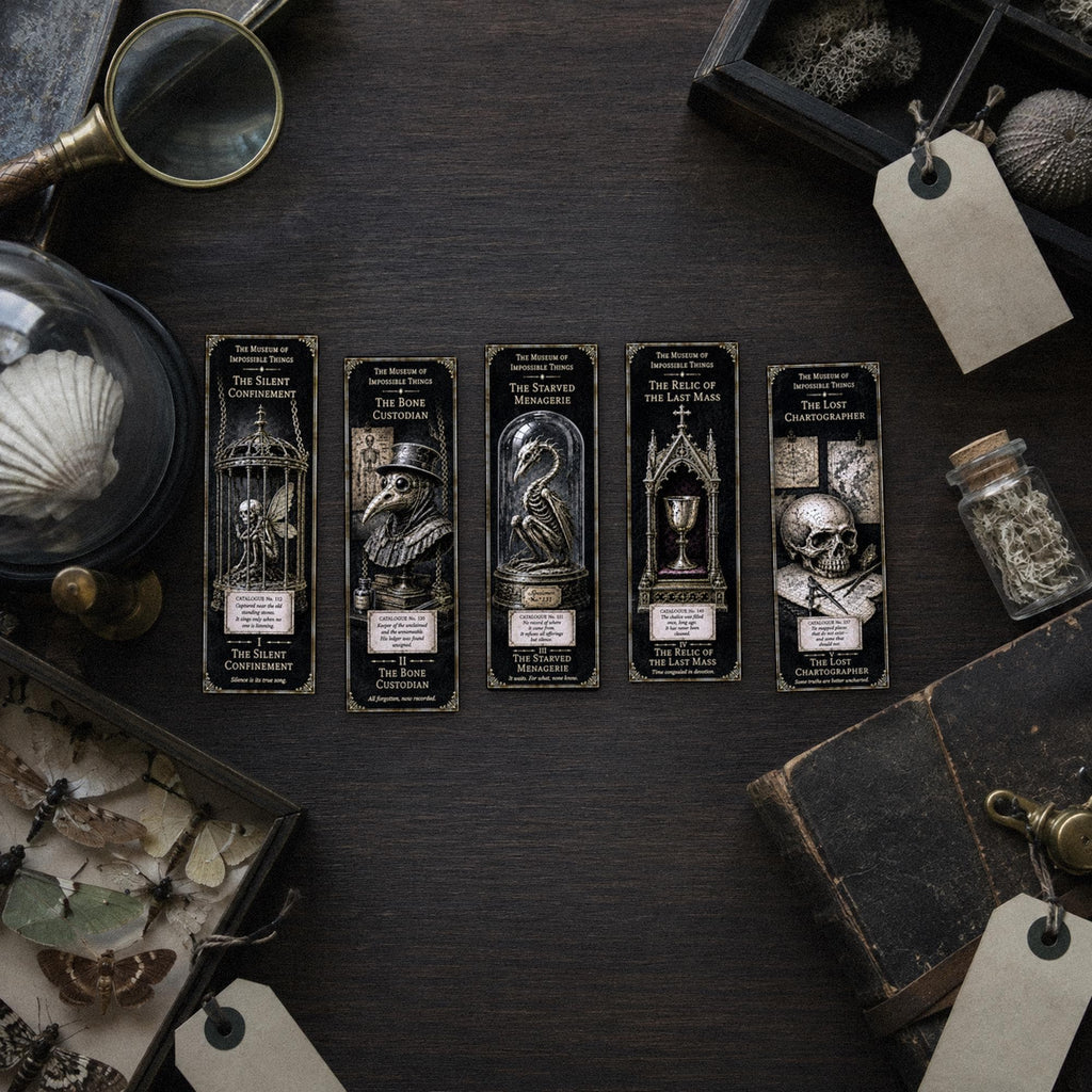 The Forgotten Exhibits Bookmark | Dark Academia Set of 5 | Standard or Magnetic | Gothic Cabinet of Curiosities