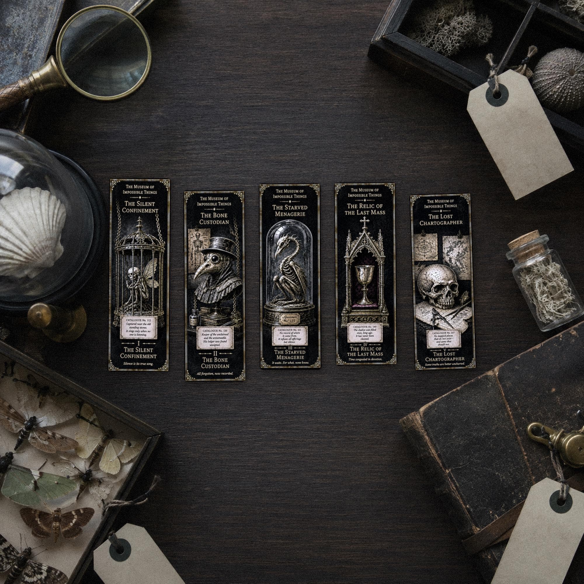 The Forgotten Exhibits Bookmark | Dark Academia Set of 5 | Standard or Magnetic | Gothic Cabinet of Curiosities