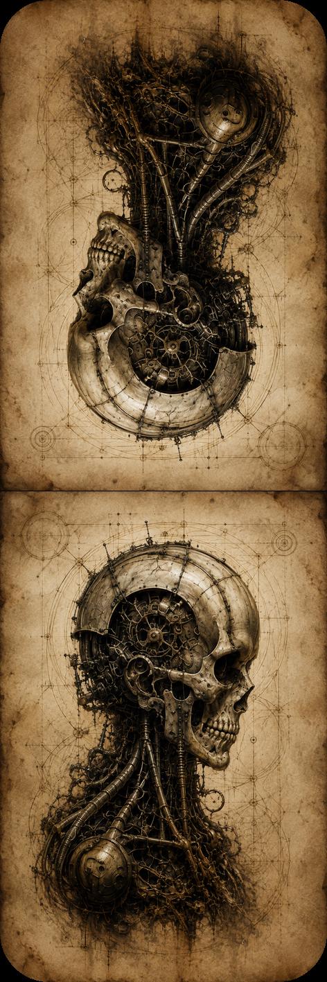 Skulls Biomechanical Bookmark Set | Anatomical Cyborg Art Page Markers | Dark Academia Sci-Fi Goth Gift, Magnetic Double-Sided Marker