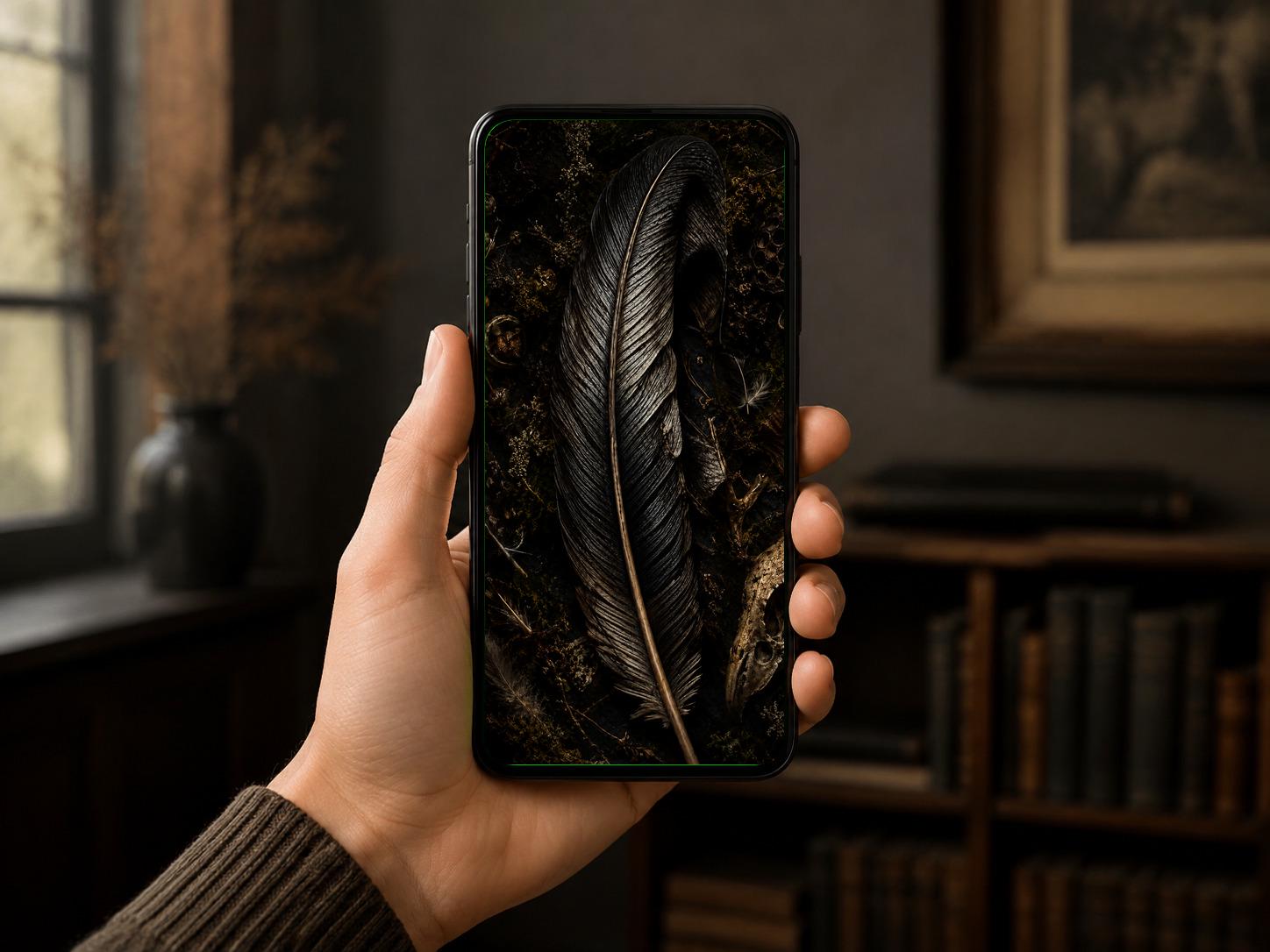 The Crow's Hoard Phone Wallpaper | Dark Goblincore Lock Screen, Shiny Stolen Treasures | Digital Bundle