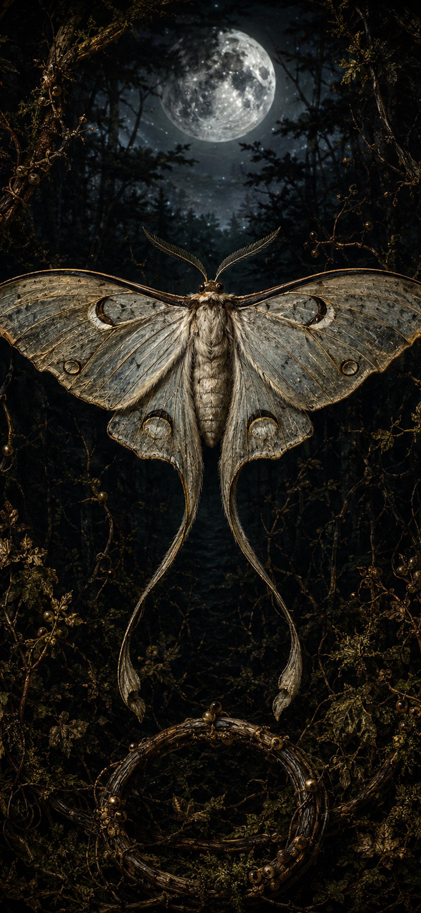 Nocturnal Foraging, Goblincore Lock Screen | Moth & Lantern Wallpaper | iPhone, Android Digital Set