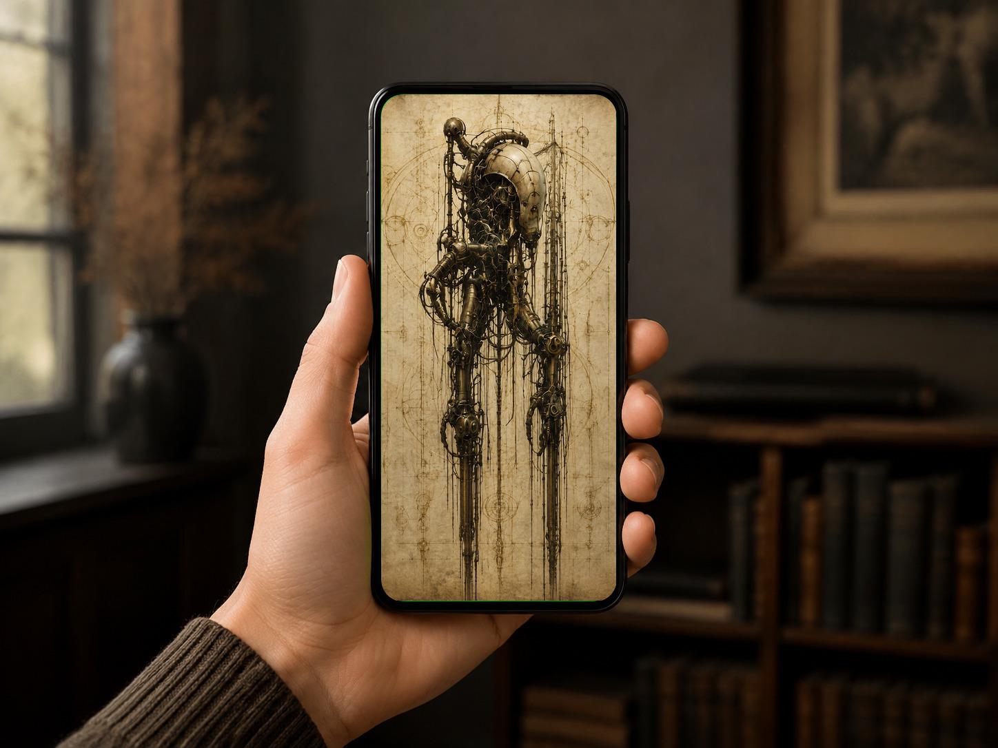 Alien Spider - Biomechanical Phone Wallpaper | Dark Academia | Surreal Anatomy | Gothic Sci-Fi Digital Download