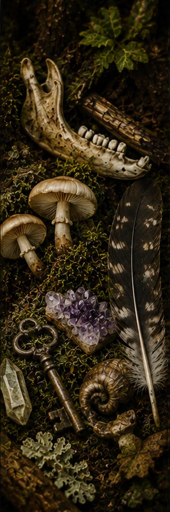 Goblincore Bookmarks Printable Set | Cabinet of Curiosities, Bones, Mushrooms (Digital Download)