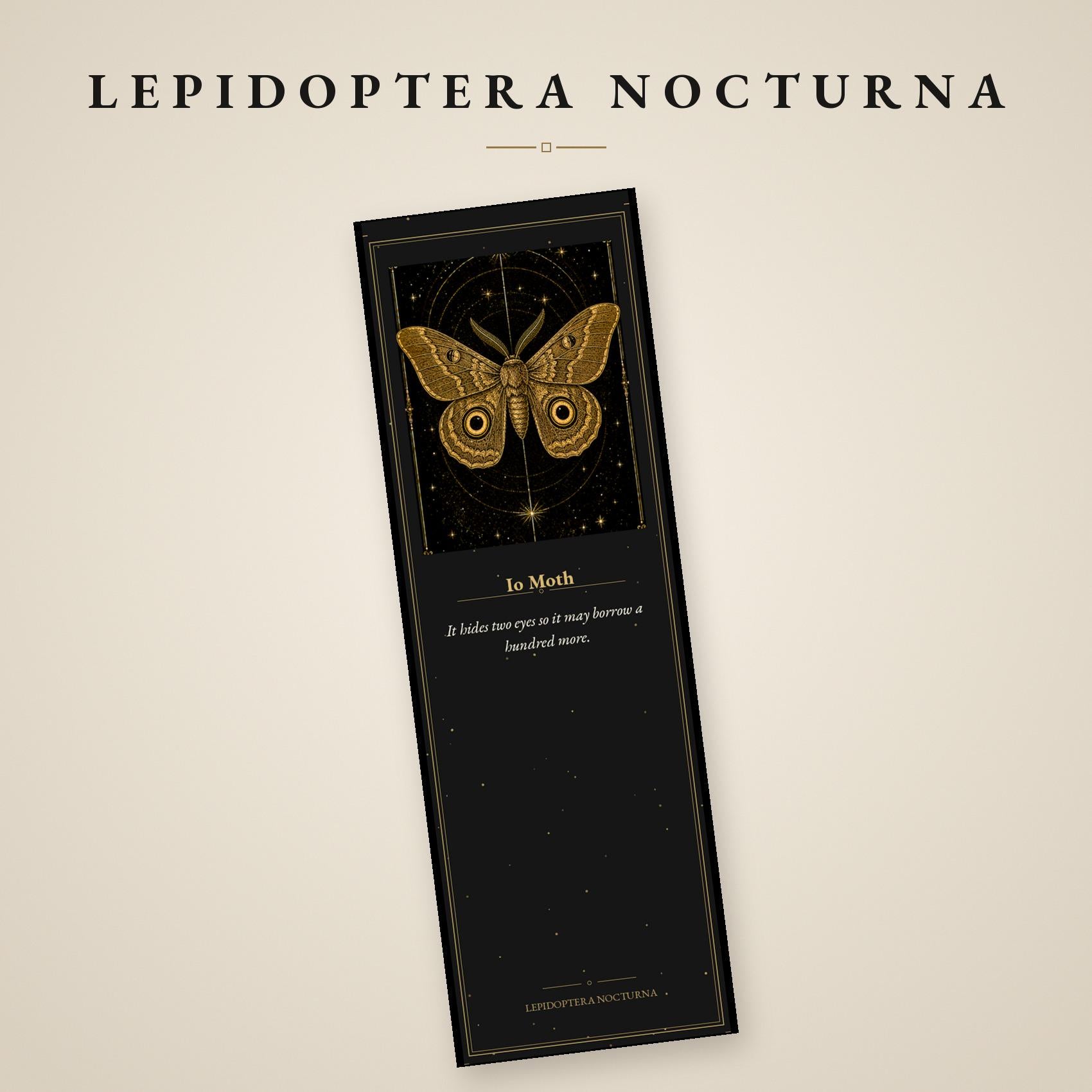 Lepidoptera Nocturna, Victorian Specimen Cabinet | Dark Academia Moth Bookmark | Gold Linework Printable | Five Species Illustrated