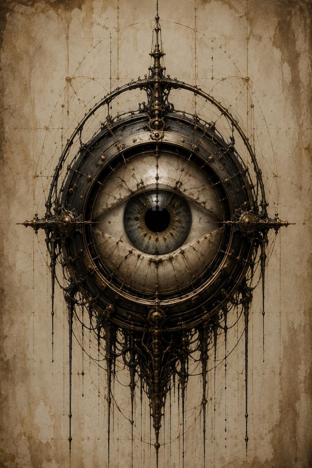 Eye - Biomechanical Phone Wallpaper | Dark Academia Lock Screen, Brass Machinery & Bone Structure | Instant Download