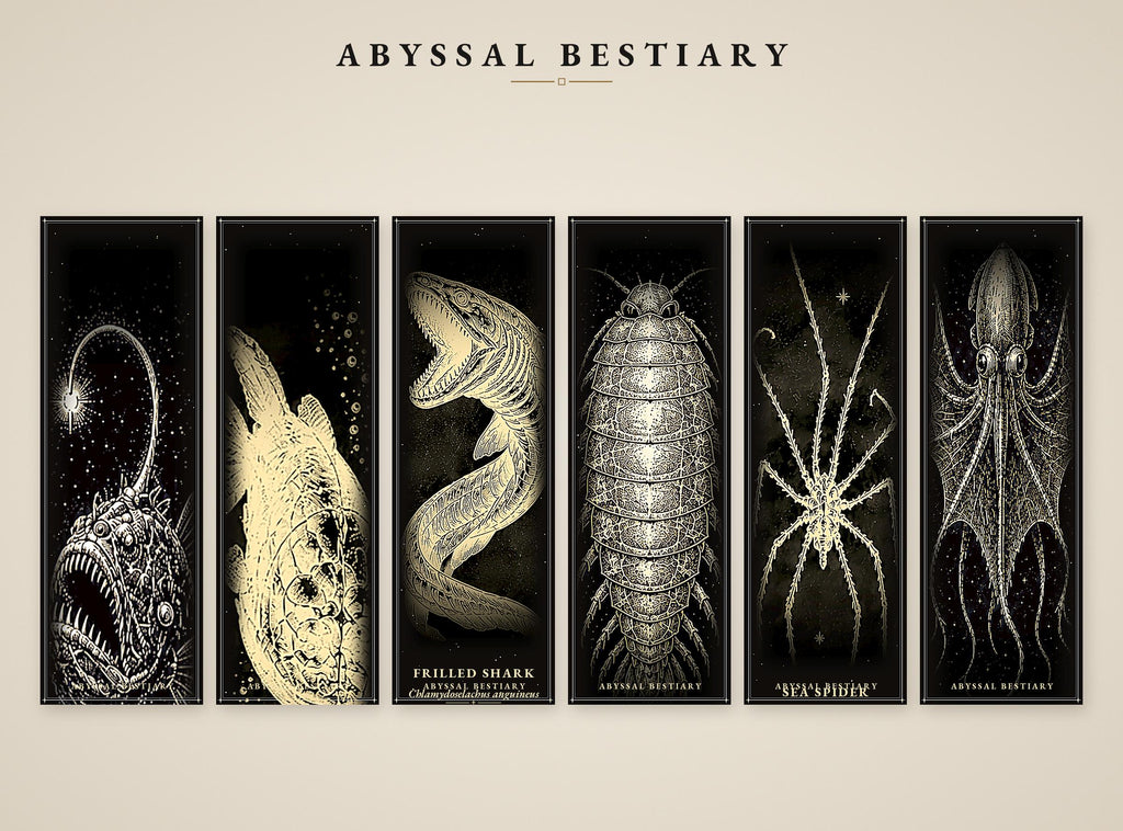 Abyssal Bestiary Bookmarks, Deep Sea Creatures | Gothic Printable Page Markers | Instant Digital Download | Ocean Aesthetic