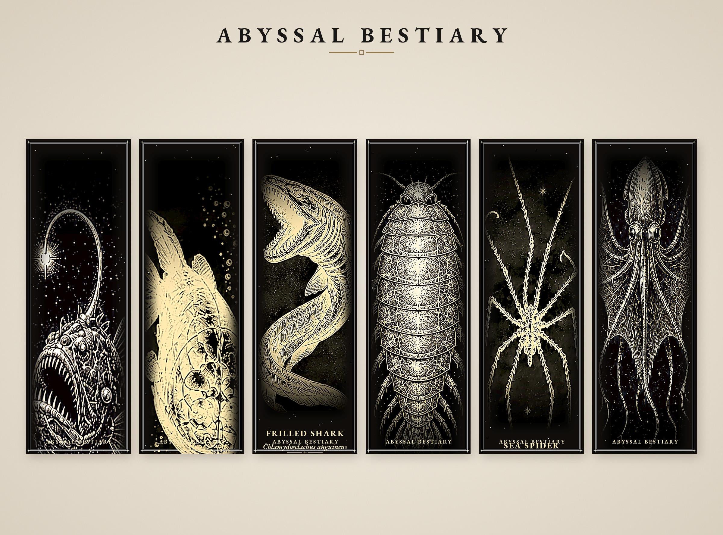 Abyssal Bestiary Bookmarks, Deep Sea Creatures | Gothic Printable Page Markers | Instant Digital Download | Ocean Aesthetic