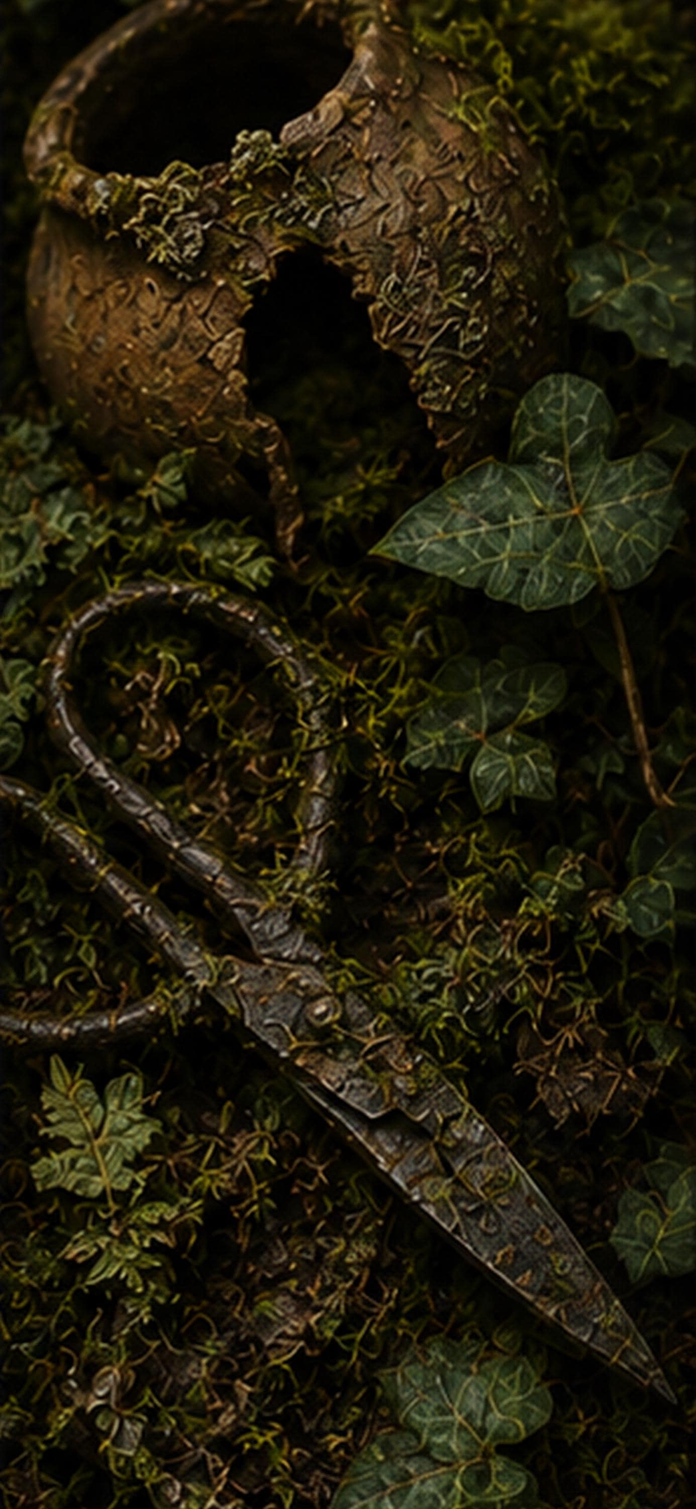Woodland Relics Phone Wallpaper Bundle | Goblincore Lock Screen, Cottagecore Aesthetic | Moss-Covered Artefacts, Instant Digital Download