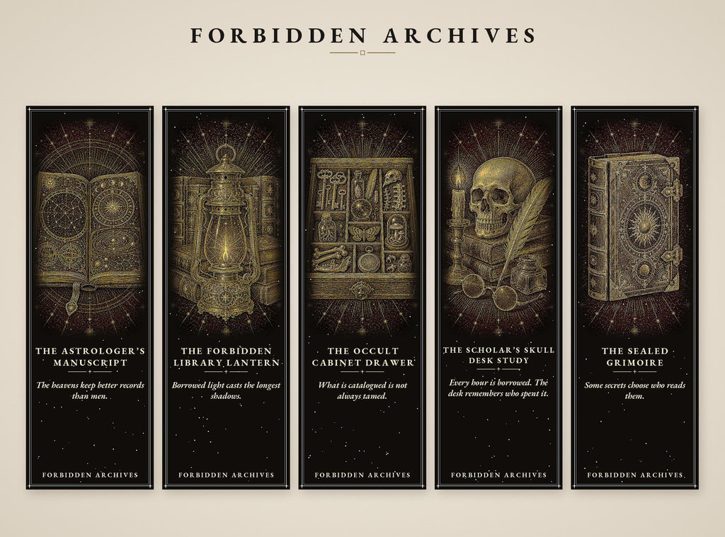 Forbidden Archives Bookmark, Dark Academia Gold Linework | Magnetic Page Marker | Occult Library Designs, Literary Gift