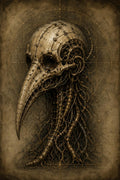 Bird Skull, Biomechanical Specimen | Dark Academia Surreal Wallpaper | Gothic Sci-Fi Lock Screen | Brass Bone Fusion Art