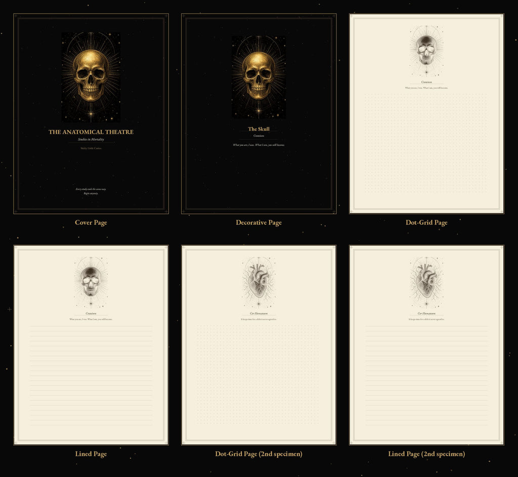 The Anatomical Theatre Printable Journal Pages | Dark Academia Dot Grid & Lined Paper | Memento Mori Notebook Inserts