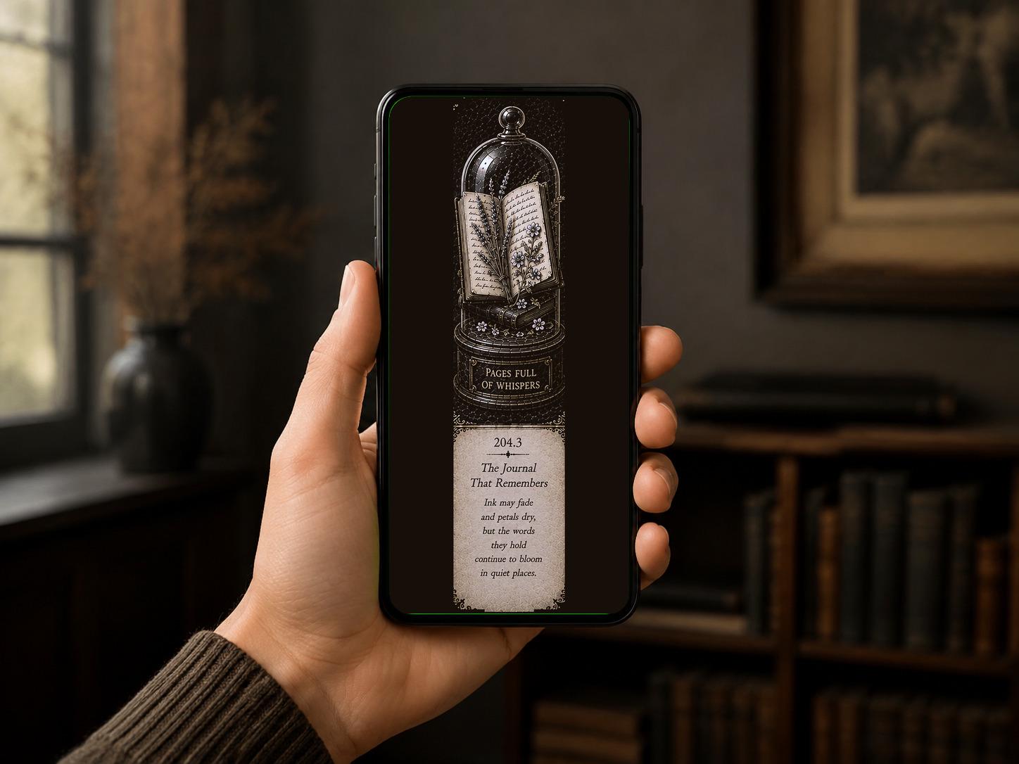 Echoes of Devotion Phone Wallpaper | Dark Academia Lock Screen, Five Designs | Gold & Black, Digital Download, Sentimental Gift