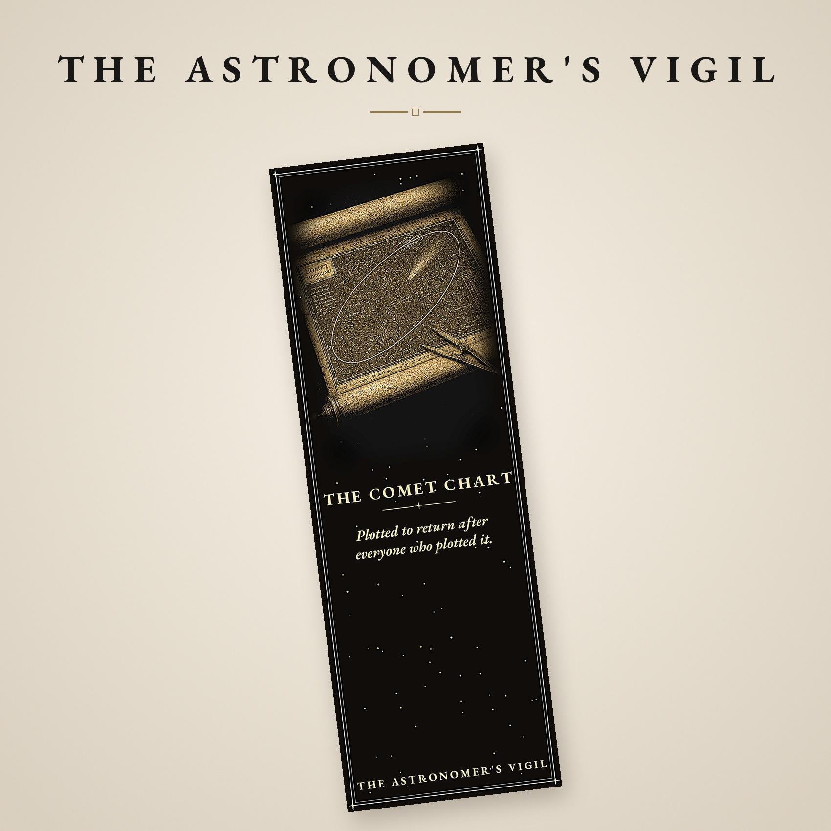 The Astronomer's Vigil Bookmark, Gold Celestial Illustration | Dark Academia | Magnetic Page Marker | Astronomy Gift