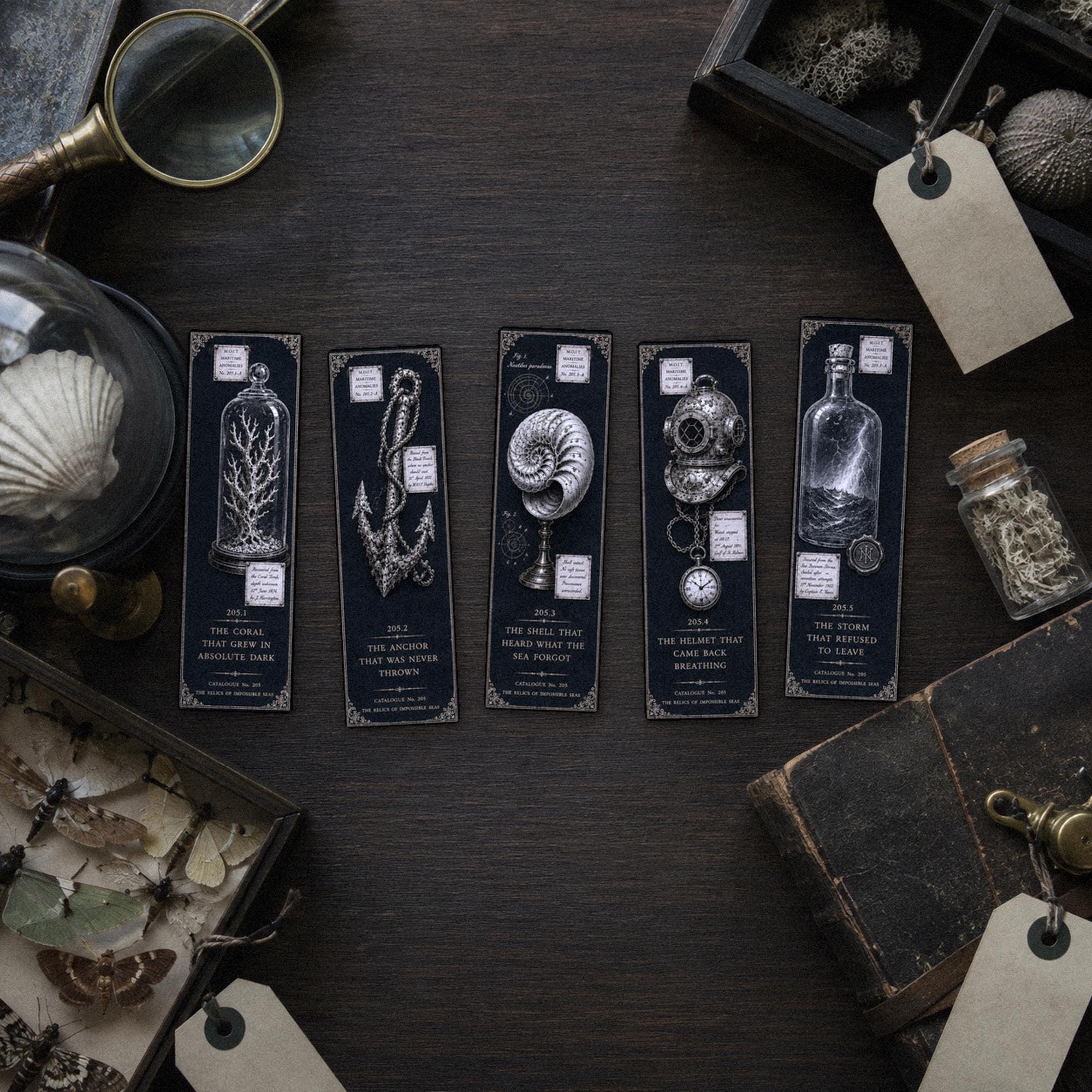 Relics of Impossible Seas Bookmark | Dark Academia Set of 5 | Standard or Magnetic | Gothic Cabinet of Curiosities