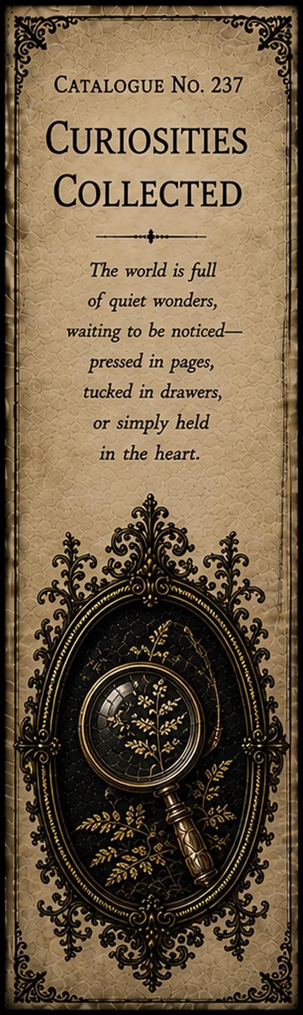 Curiosities Collected, Dark Academia Bookmarks | Antique Gold Design | Printable Collection | Book Lover Gift Set