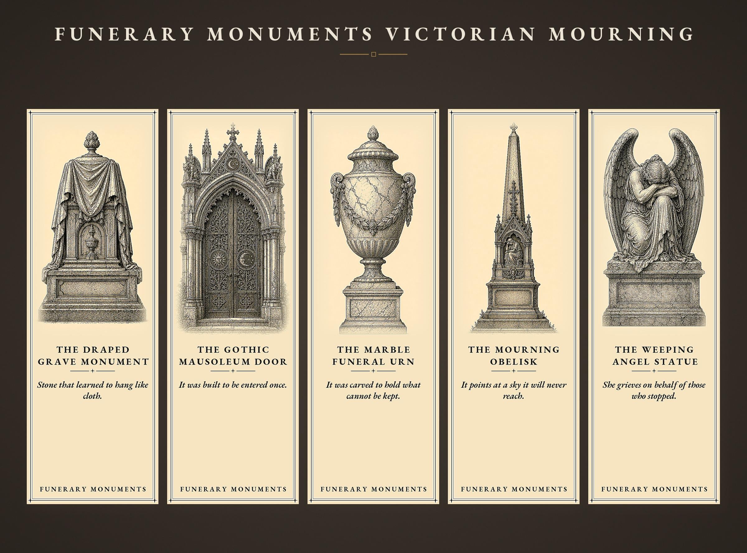 Victorian Mourning Funerary Monuments Bookmarks | Dark Academia Gothic Printables (Digital Download)