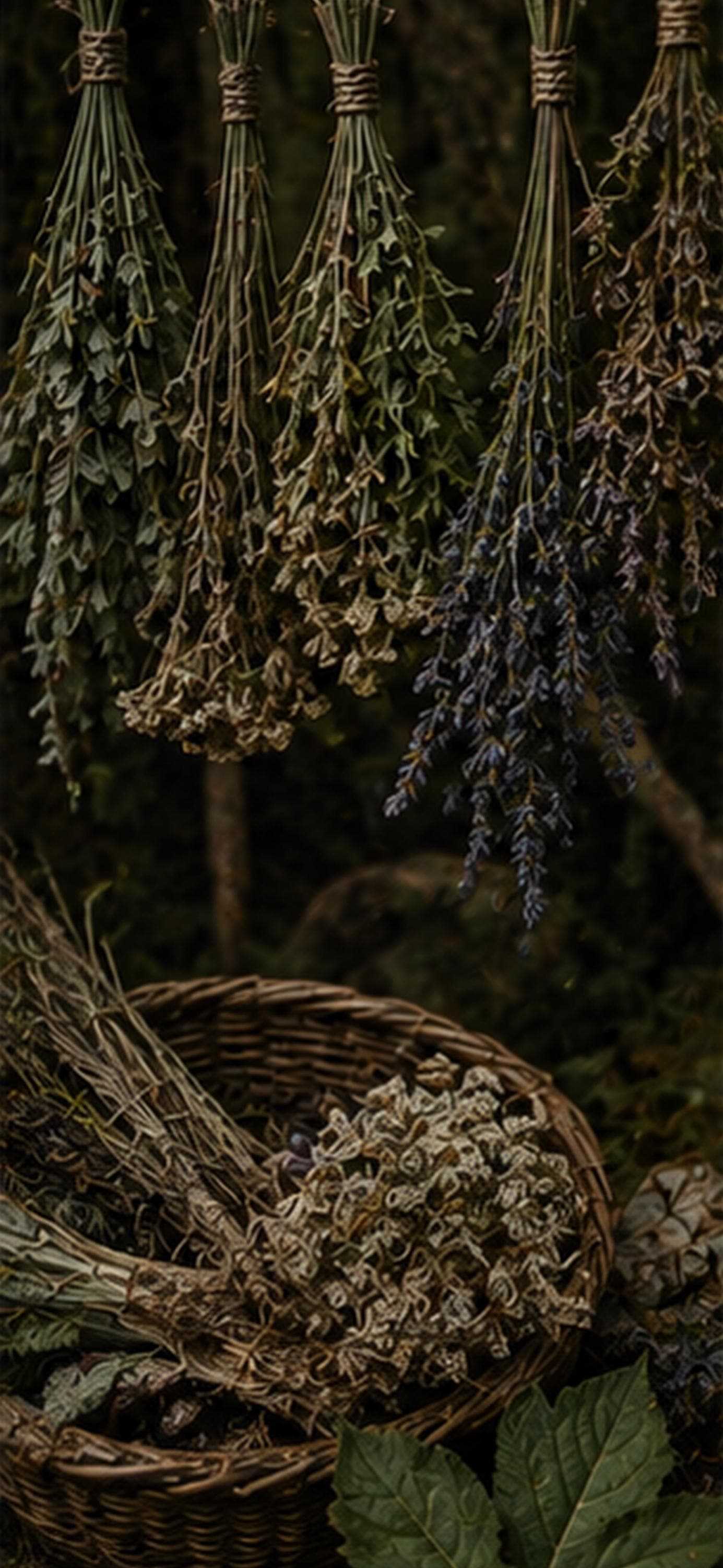 Witchy Botanicals Phone Wallpaper Bundle | Dark Cottagecore Lock Screen, Dried Herbs, Herbal Digital Art