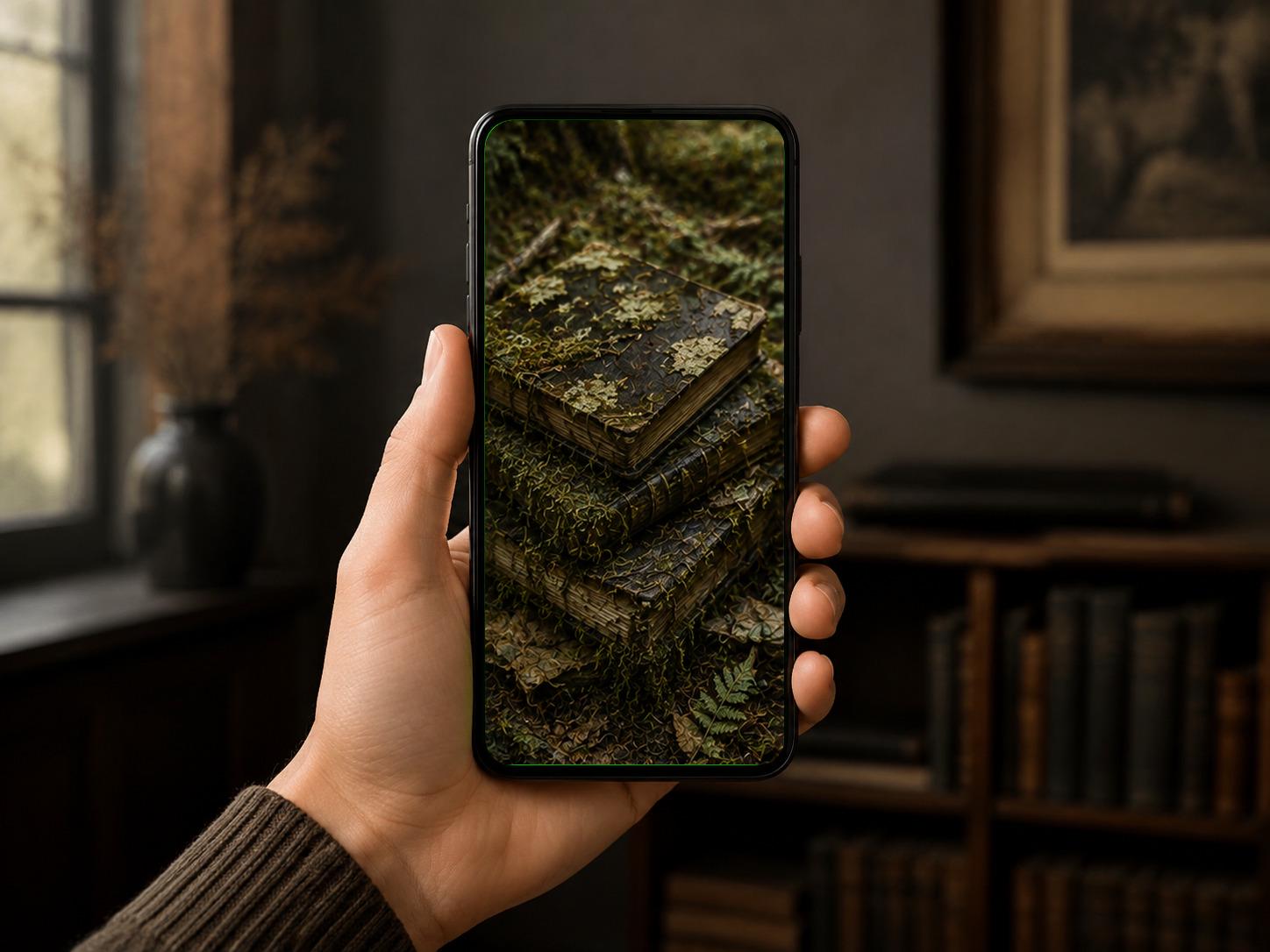 Lost Library Phone Wallpaper Bundle, Goblincore Woodland Lock Screen | Gothic Botanical Art | Dark Cottagecore Digital Download