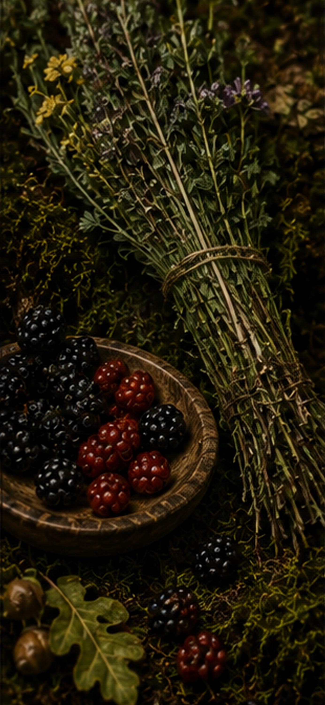 The Forager, Goblincore Mushroom Lock Screen | Woodland Cottagecore Digital Wallpaper | Dark Forest Art, iPhone & Android