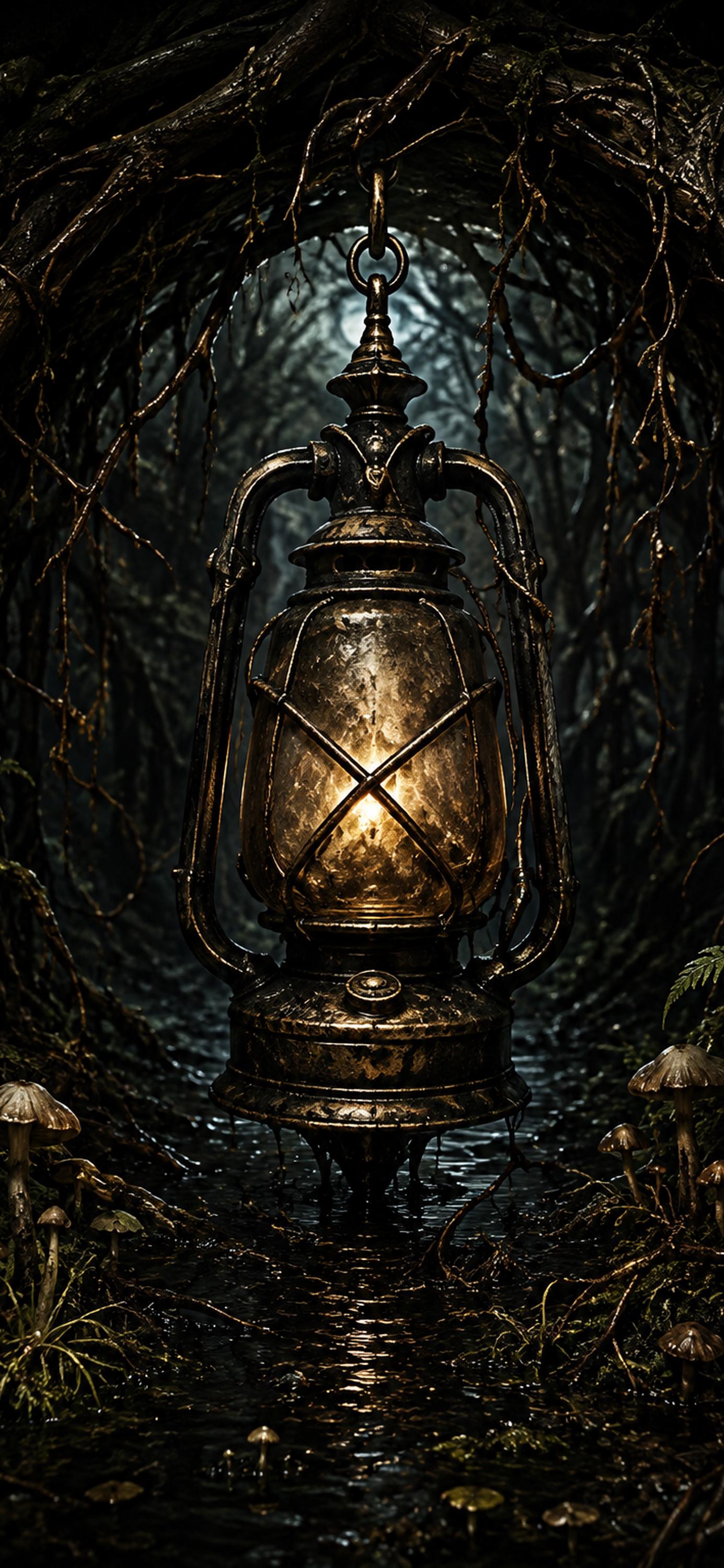The Drowned Path Phone Wallpaper | Dark Goblincore Lock Screen, Swamp Lanterns | Fantasy Digital Download Set