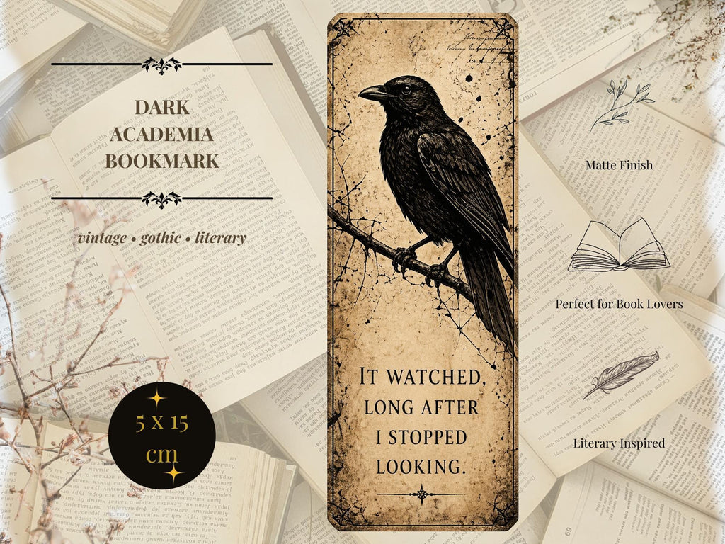 Gothic Raven Bookmark, Dark Academia Literary Accessory | Vintage Antique Bird Art | Mystery Reader Gift