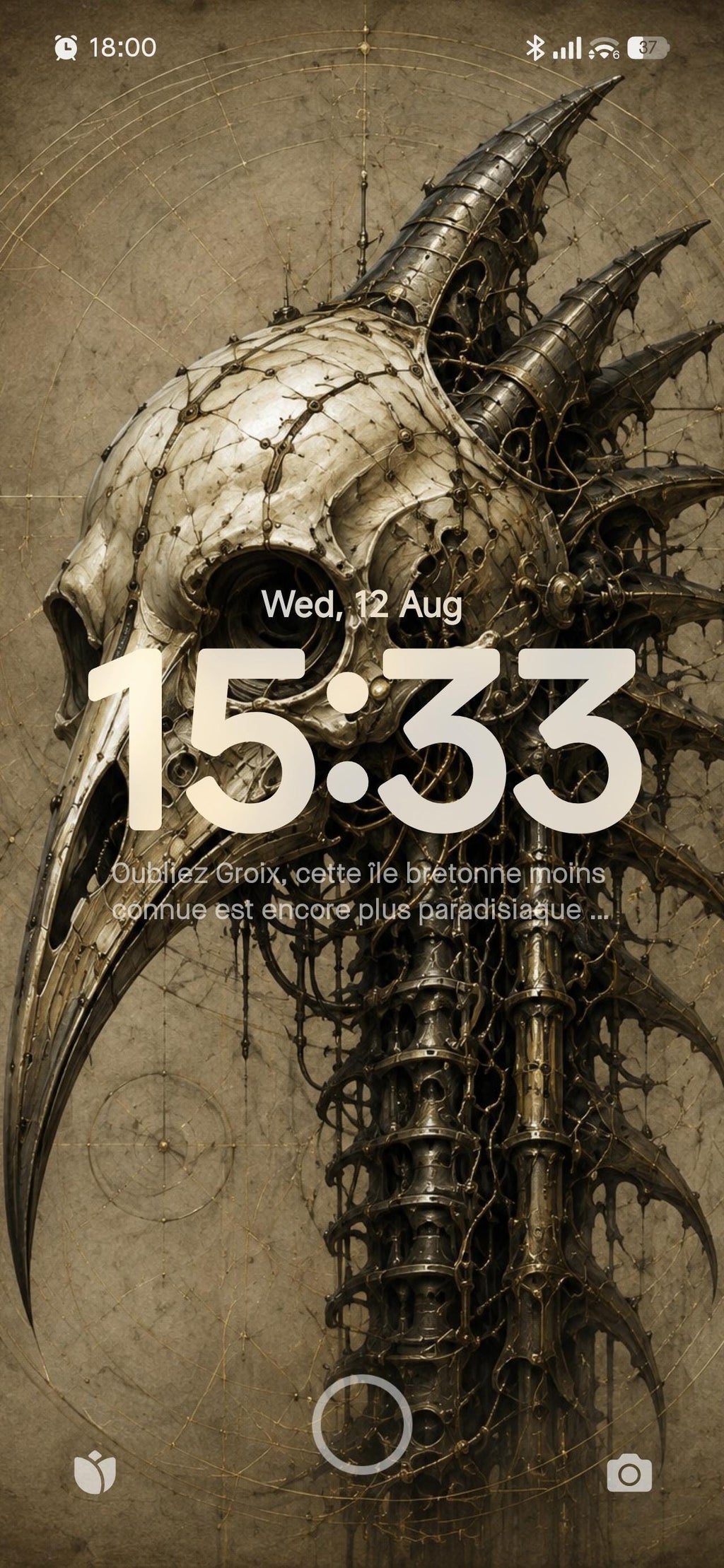 Biomechanical Bird Skull III: Dark Academia Lock Screen | Brass Bone Machinery Wallpaper, Surreal Gothic Sci-Fi Digital Download