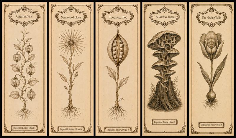 Impossible Botany Bookmark Set of 5 | Dark Academia Botanical Specimen Bookmarks | Cabinet of Curiosities | Book Lover Gift