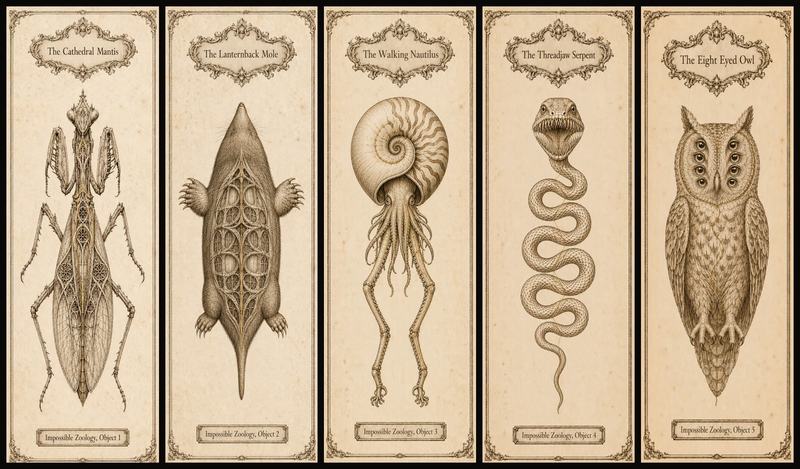 Impossible Zoology Printable Bookmark Set | Gothic Creature Specimen | Instant Digital Download | Book Lover Gift